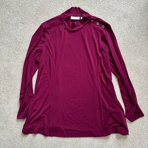 Susan Graver Liquid Knit Fit & Flare Mock Neck Tunic Rich Wine NWT